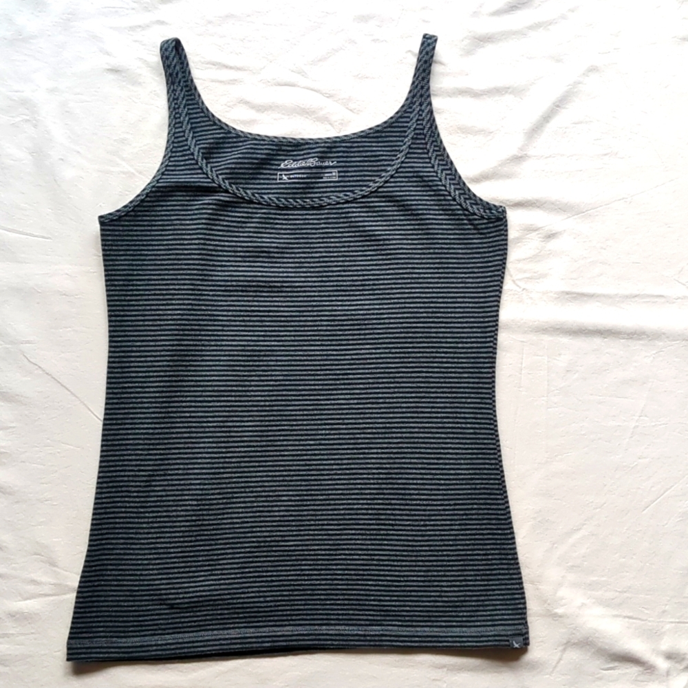 Eddie Bauer Black & Gray Striped Tank Size M
